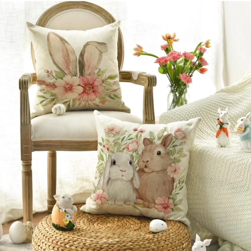 NEW Be Hoppy Be Kind Easter Spring Bunny Pillow covers set of 4